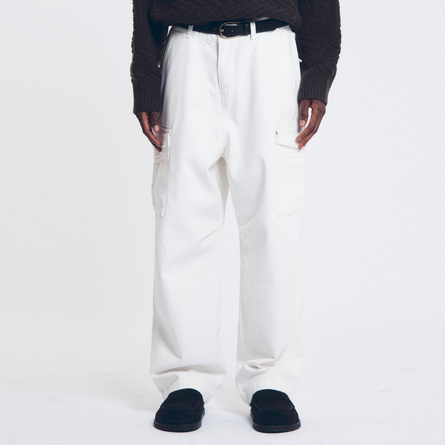 COTTON TWILL MILITARY WIDE CARGO PANTS (OFF WHITE)