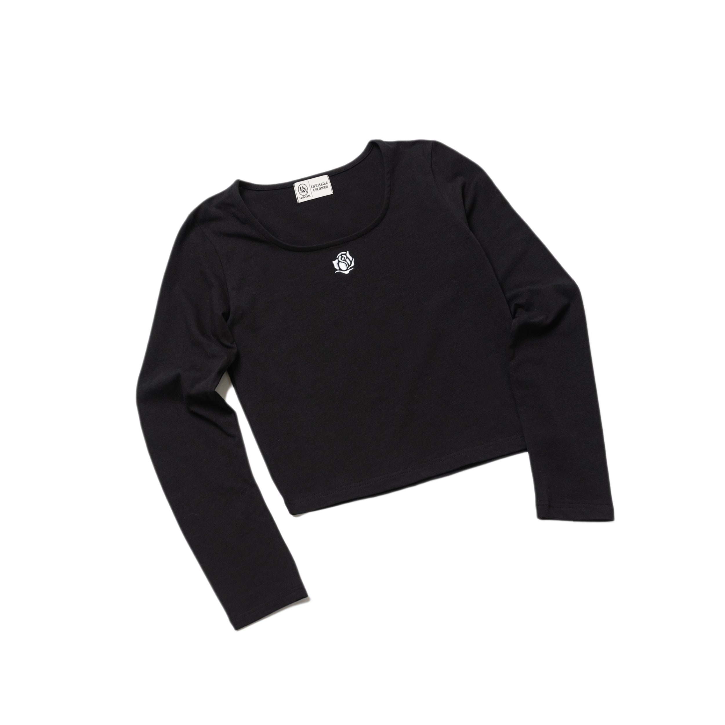 ROSE SQUARE NECK CROP L/S TEE(BLACK)