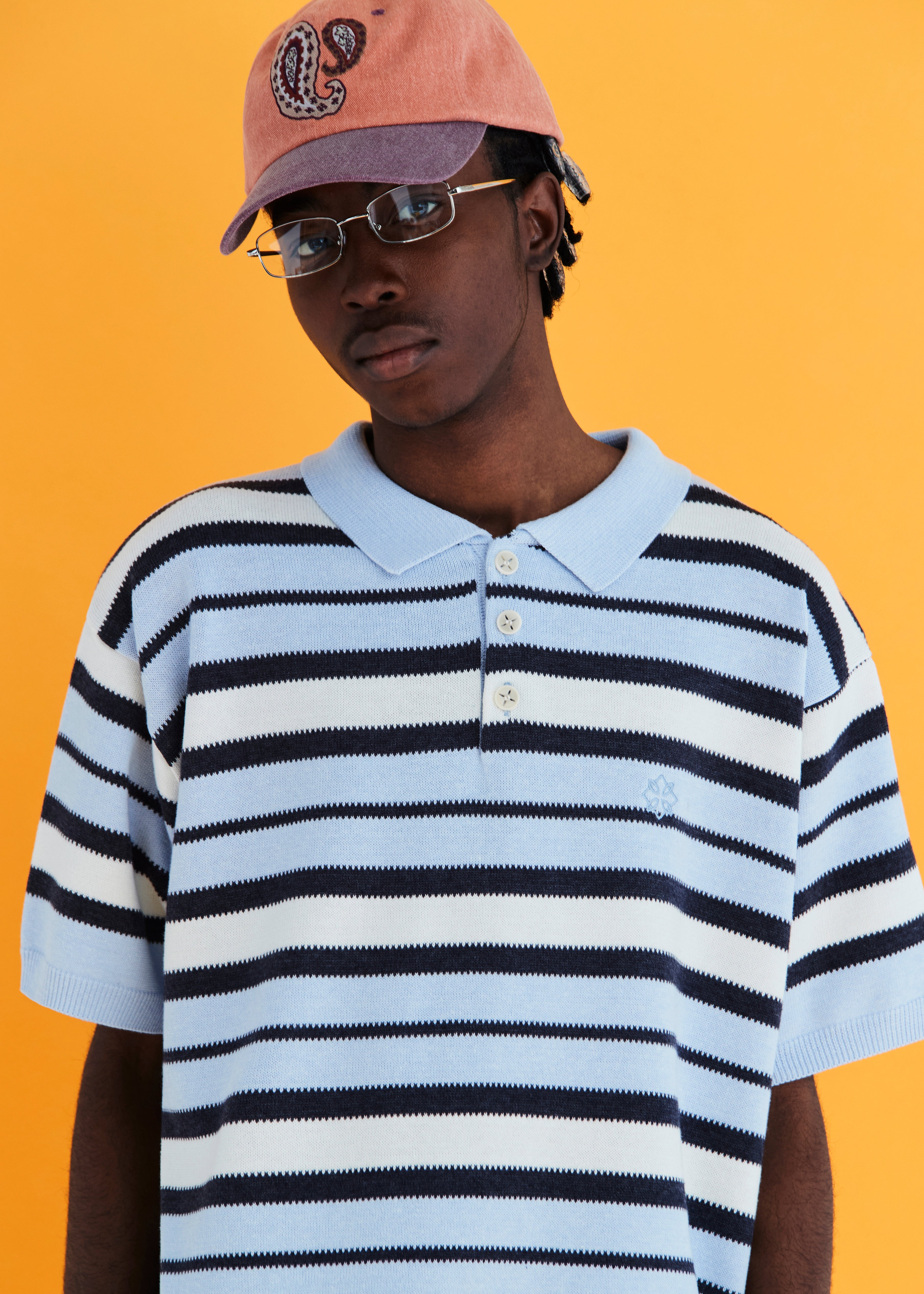 STRIPE KNIT POLO SHIRT / SKY BLUE