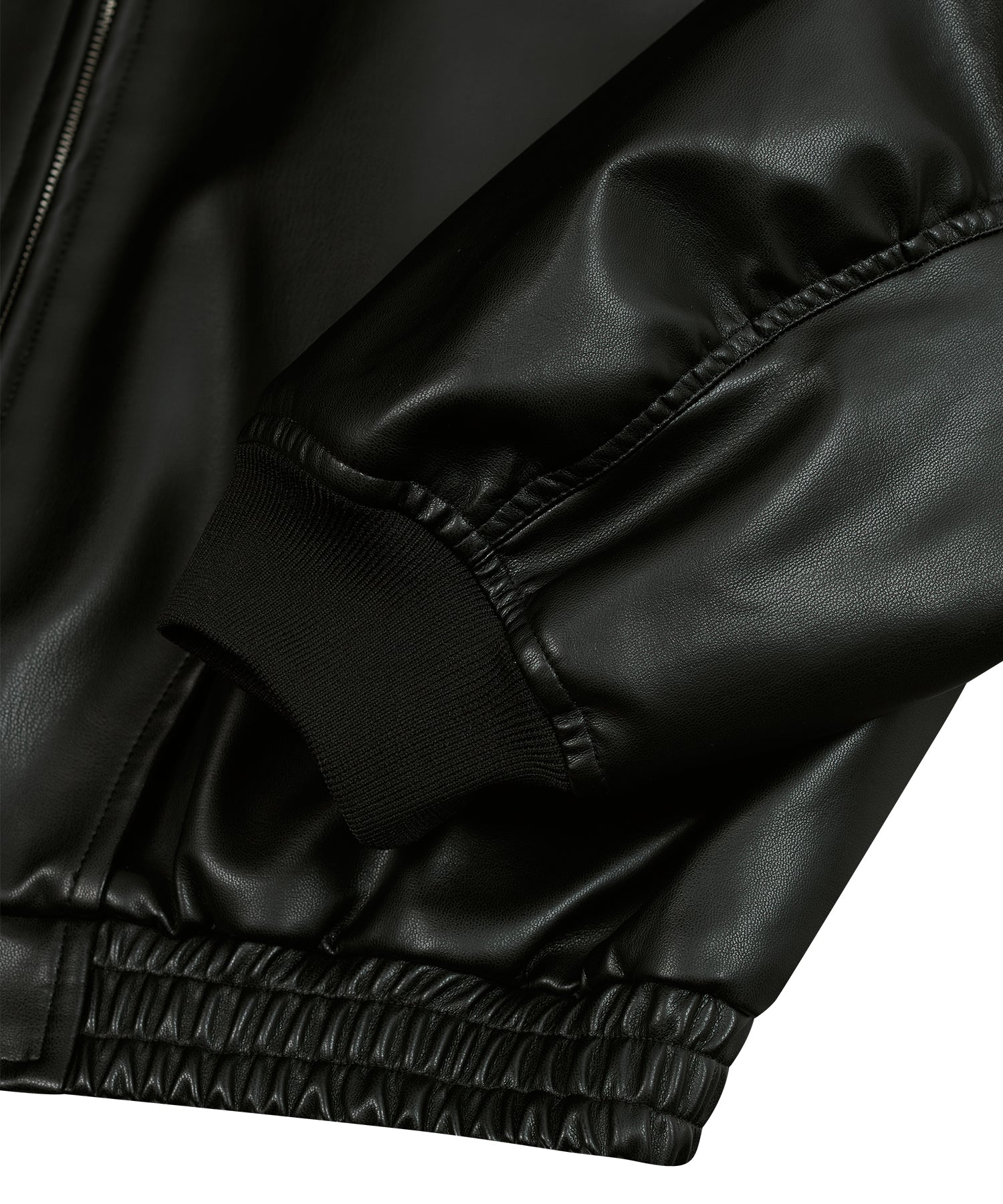 87-STAN026 [Vegan Leather] Curved Layer Bomber Leather Jacket Black