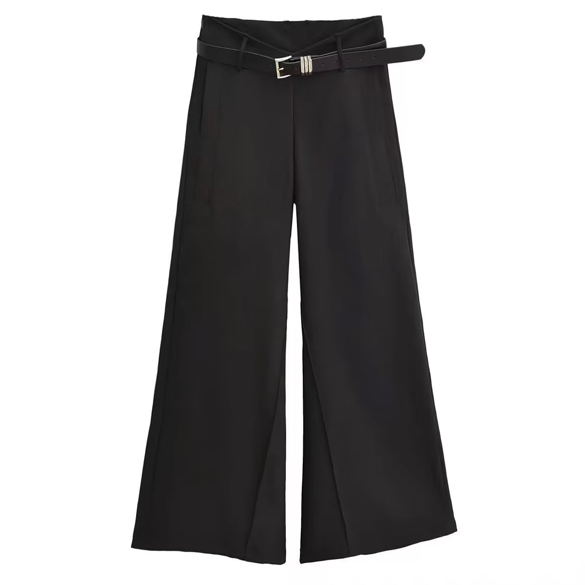 Belted semi bootcut slacks