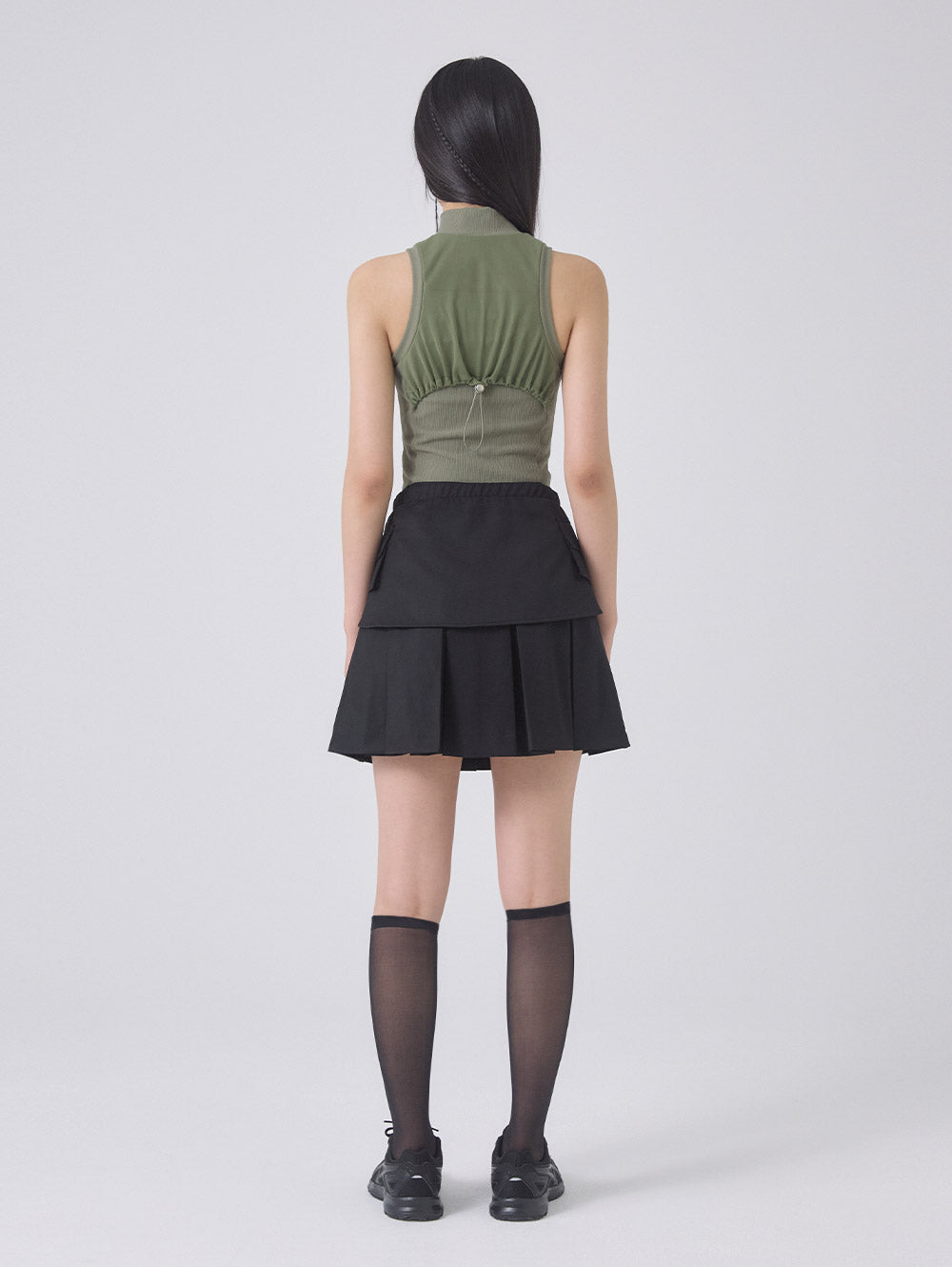 DETACHABLE POCKET PLEATED SKIRT [BLACK]