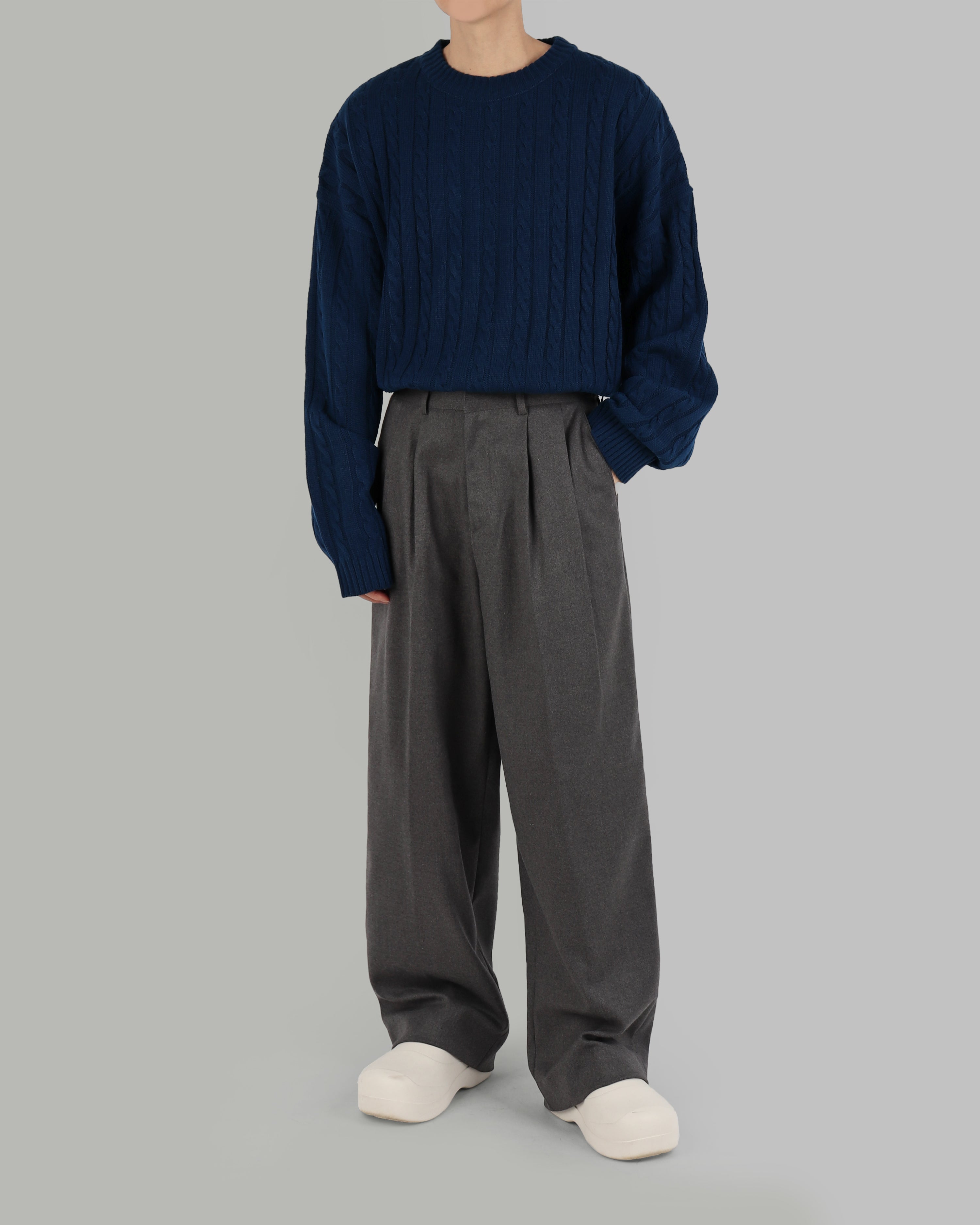 wool pintuck wide slacks