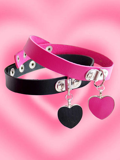 punk lover♡ heart leather choker