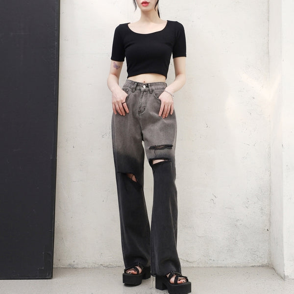 デヴィンダメージウォッシュデニムパンツ / Devin Damage Washed Denim Trousers