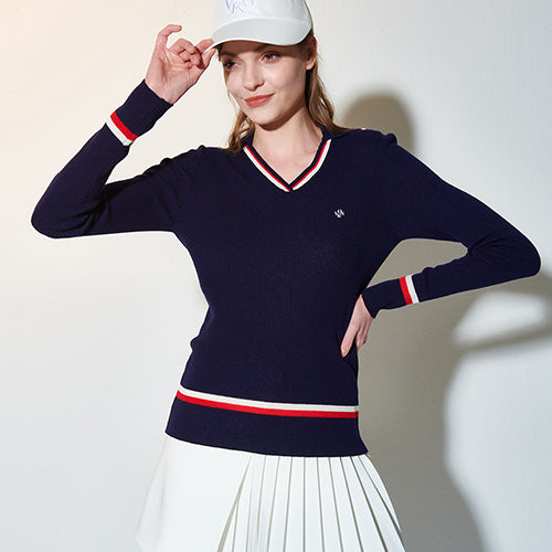 Line ribbed collar knit