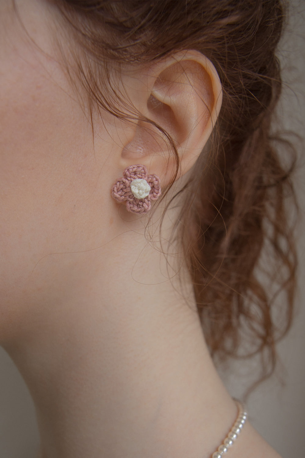 Vintage knit flower earring (Indi pink)