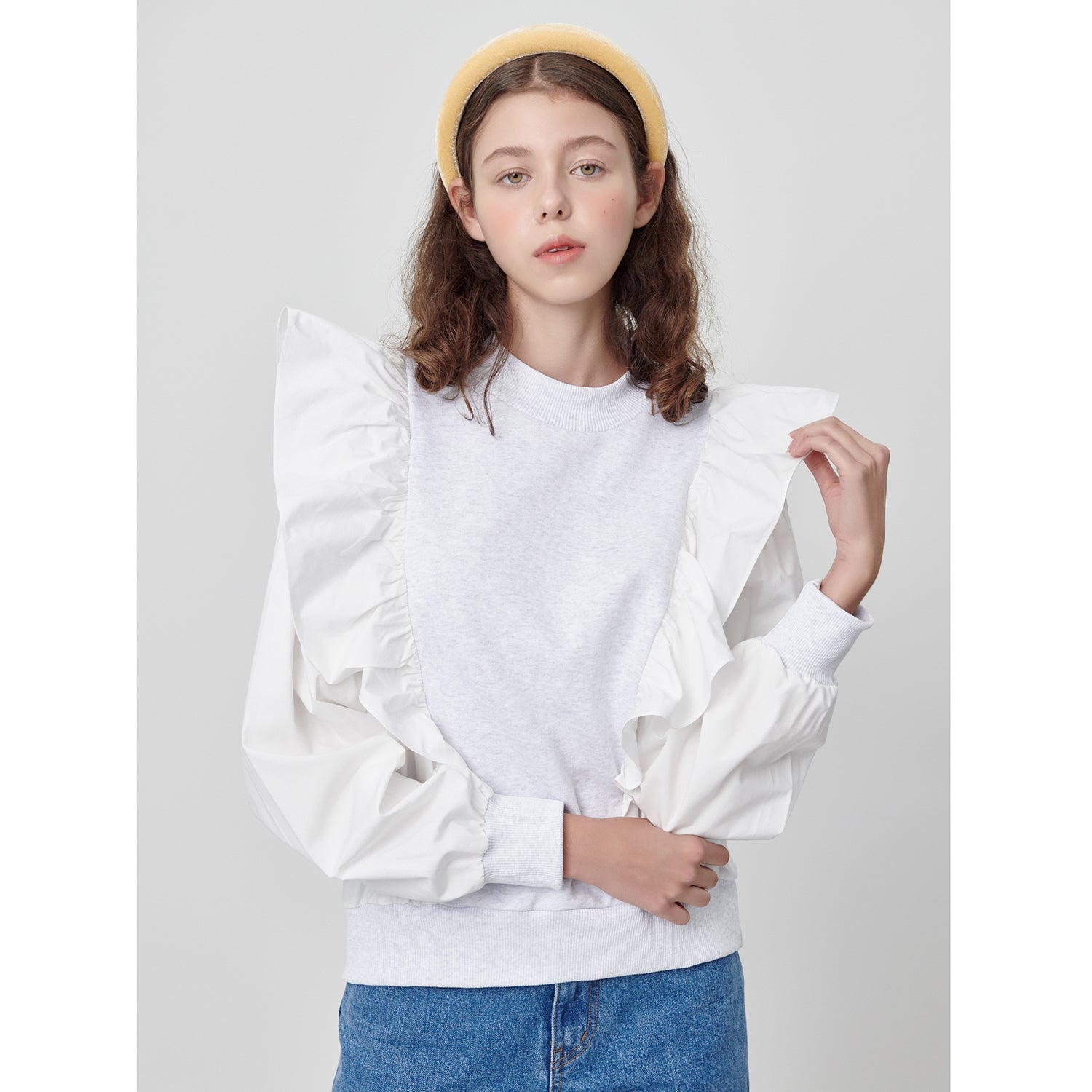 FRILL WING SWEATSHIRT_LIGHT GRAY