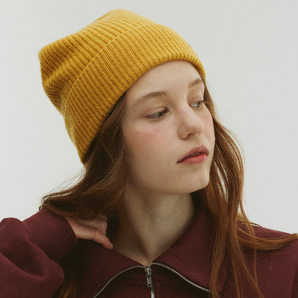 BUBBLE LABEL CASHMERE WOOL BLENDED BEANIE_MUSTARD