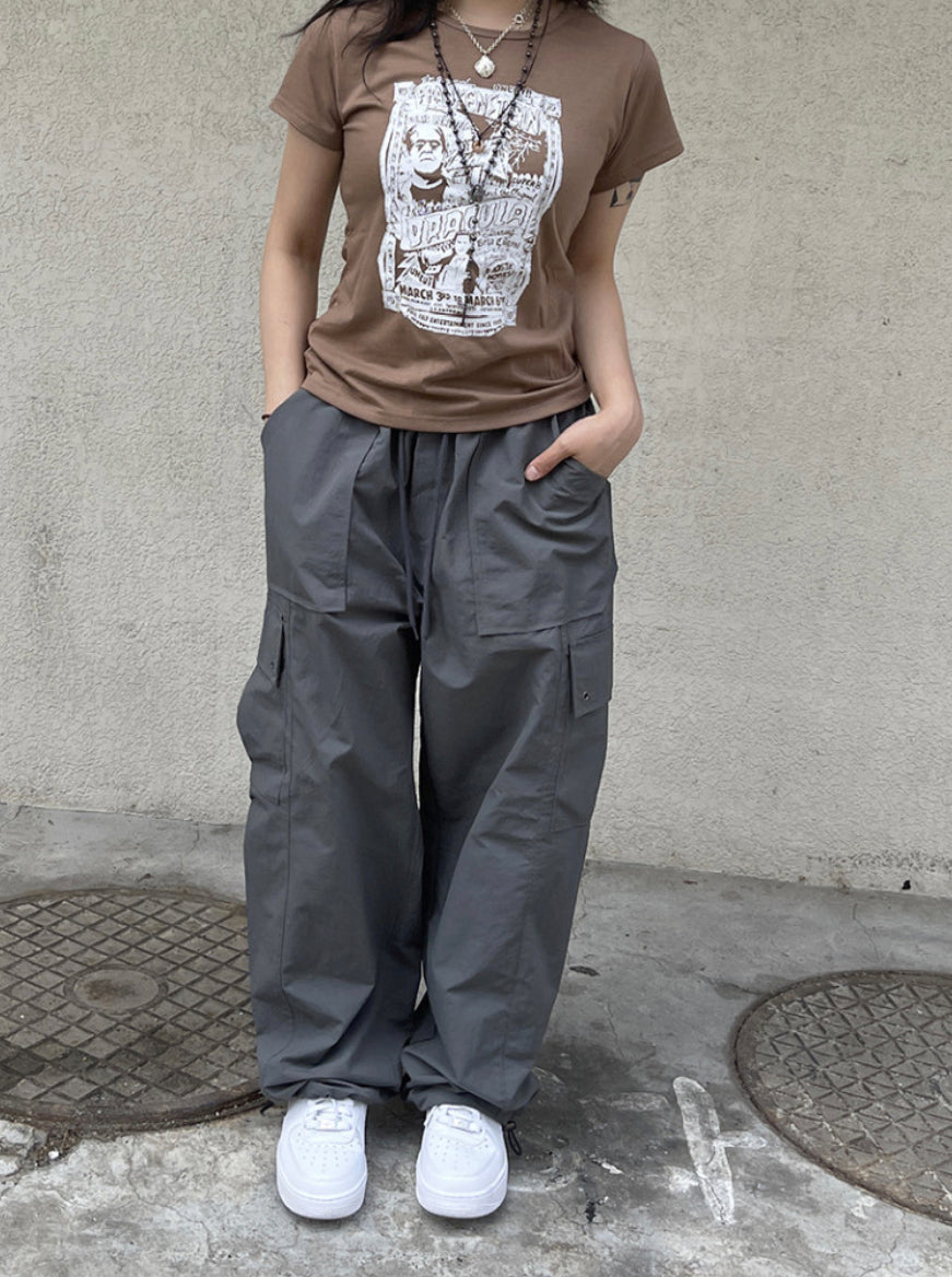 nylon banding cargo wide pants