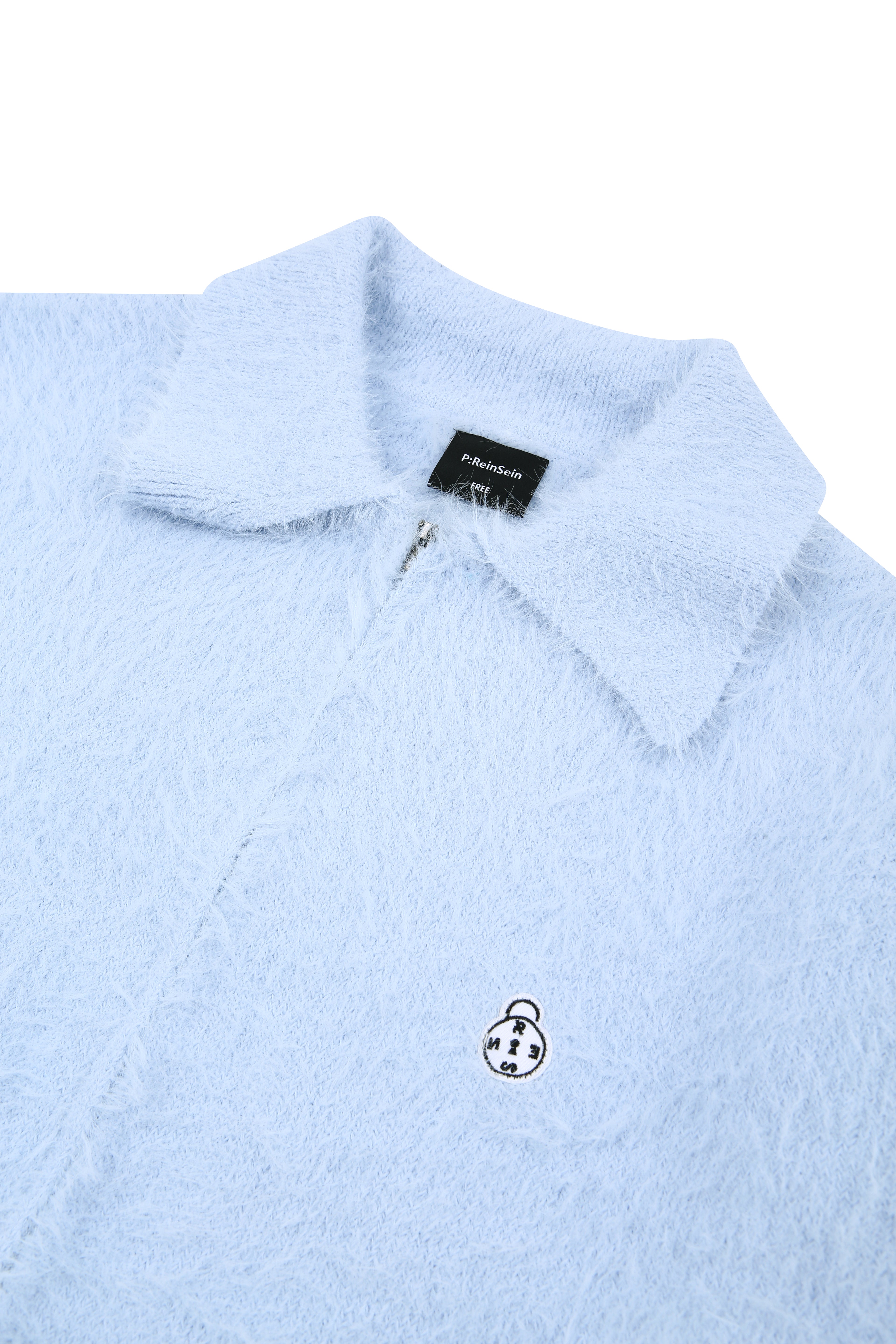 Sky Blue Angora Collar Neck Zipper Cardigan