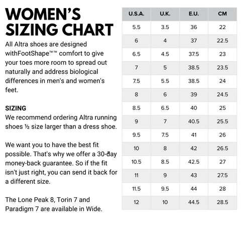 Altra Size Guide