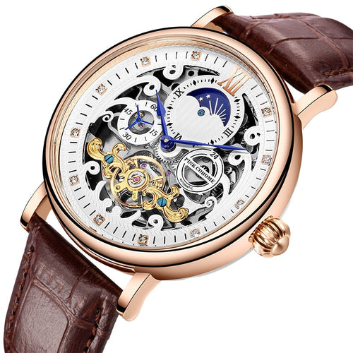 Thin Case Luxury Tourbillon Skeleton Wristwatch