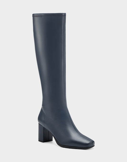 Black Faux Leather Knee-High Heeled Boot with Zipper Micah – Aerosoles