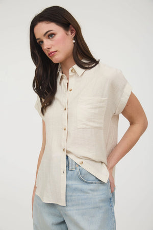 Collared Cuff Sleeve Back Pintuck Shirt in Oatmeal - Karson and Ko
