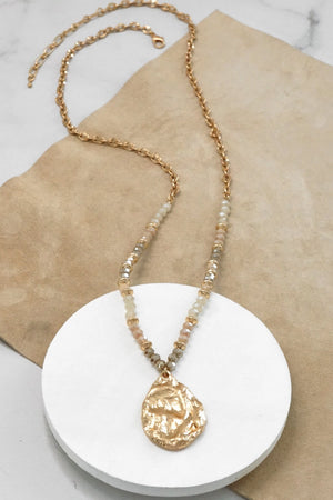 Long Beaded Necklace with Golden Teardrop Pendant - Karson and Ko