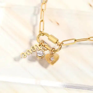 18K Gold Carabiner "Love" Paperclip Charm Necklace - Karson and Ko
