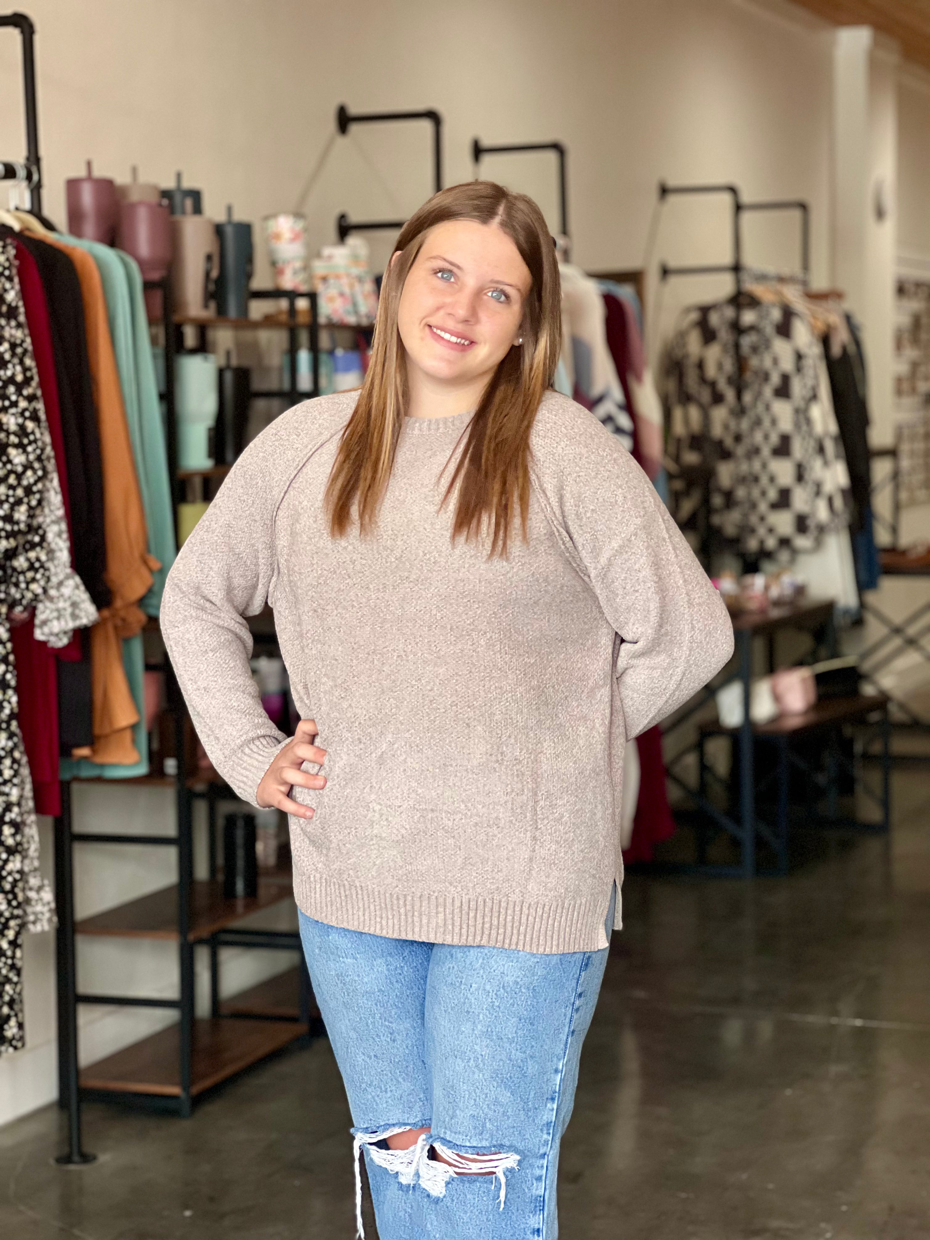 Chenille Raglan Sweater in Mocha