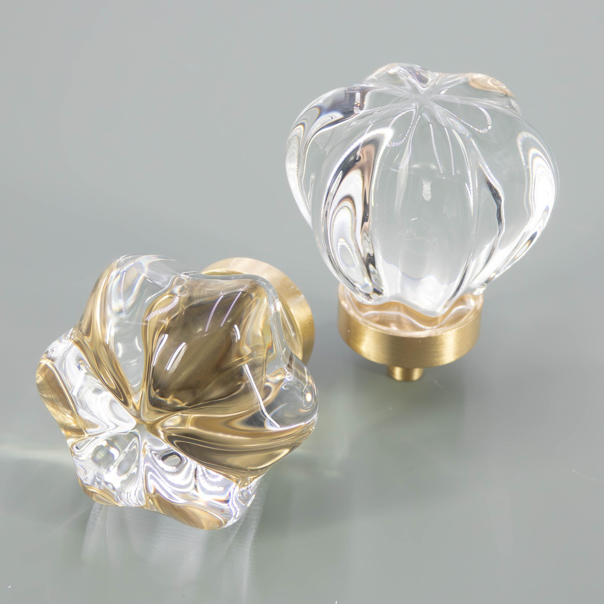 Iris - Glass Cabinet Knob with Brushed Brass Base