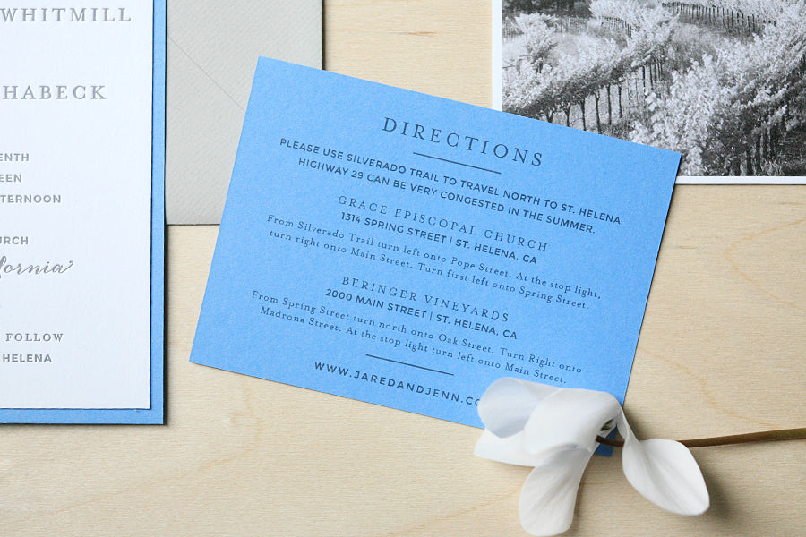 Blue and Gray Letterpress Wedding Invitations