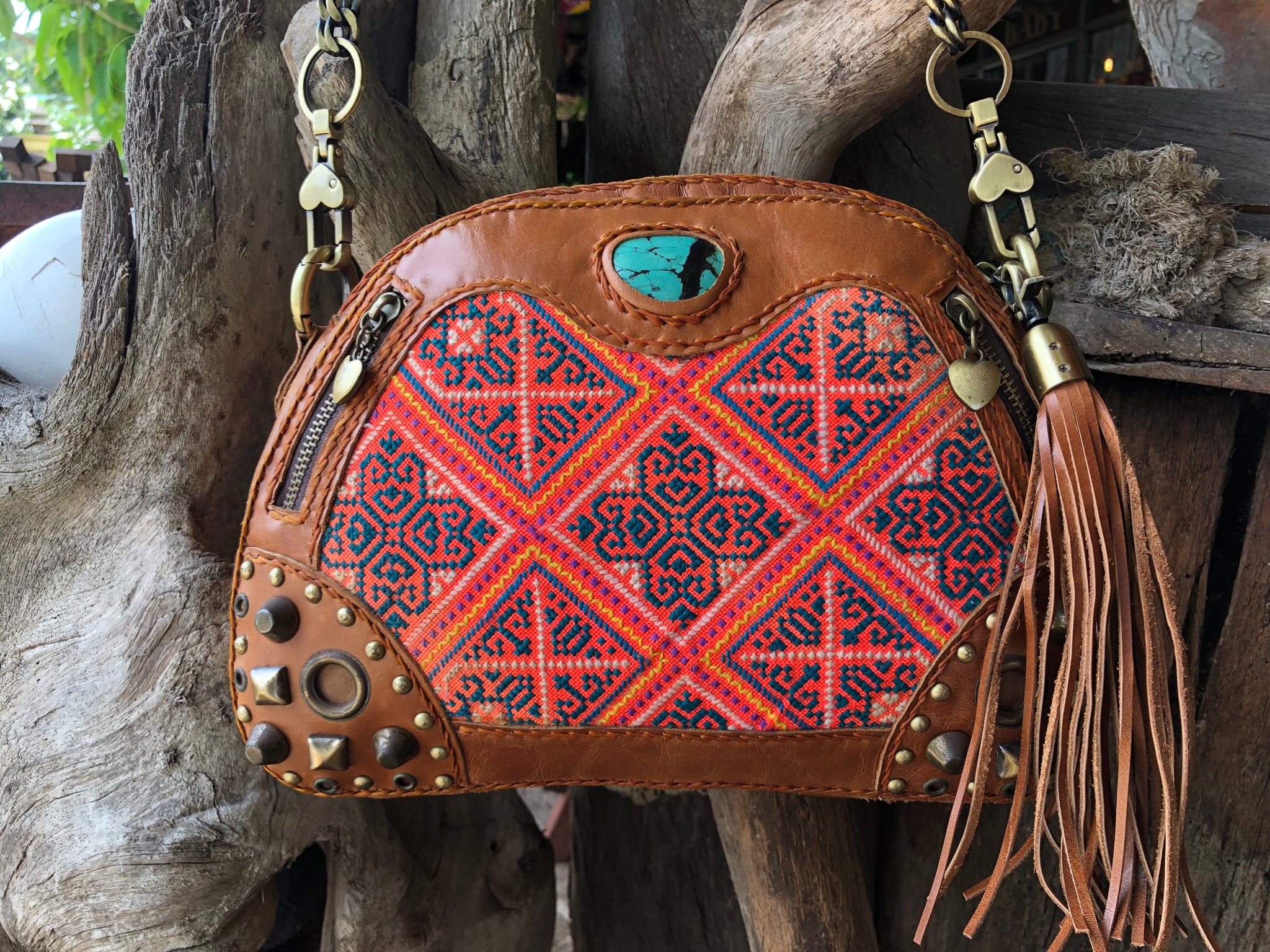 embroidered leather bag