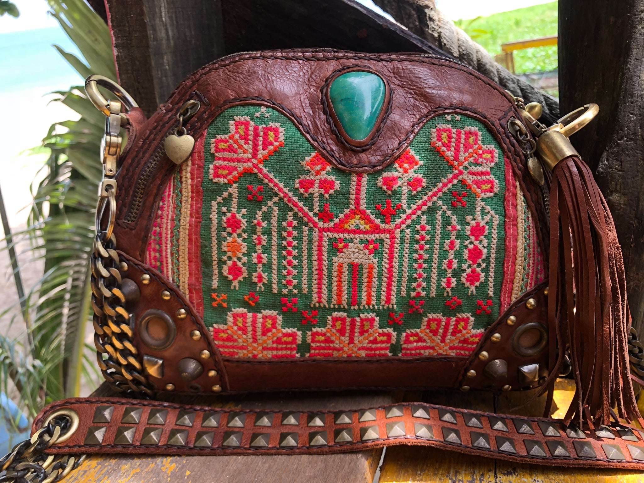 embroidered leather bag