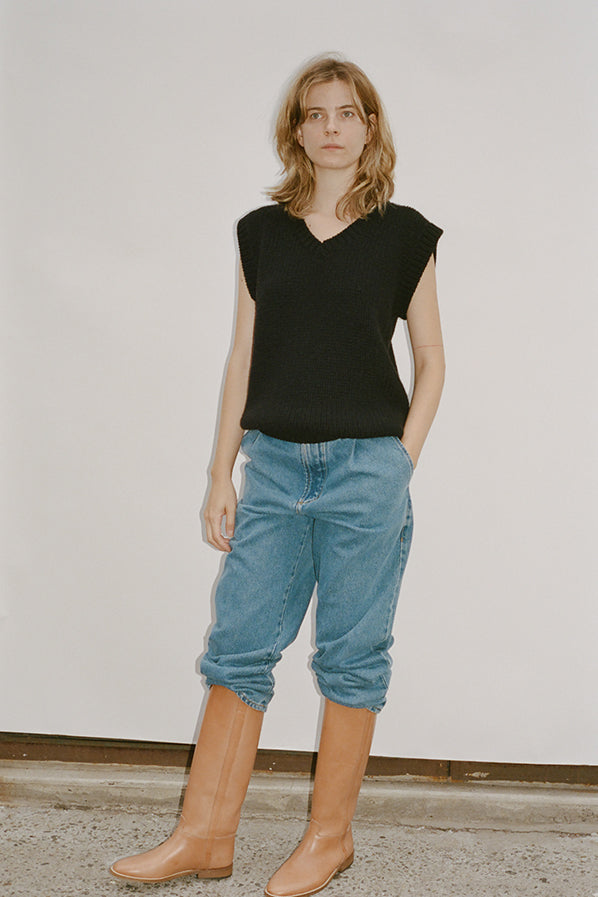 PLEATED TROUSERS, BLEACHED DENIM