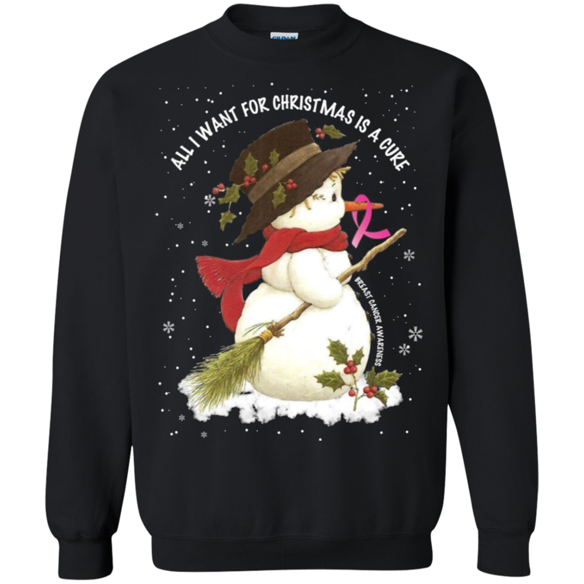 Snowman All I Want For Christmas Is A Cure Breast Cancer Awareness Shirt