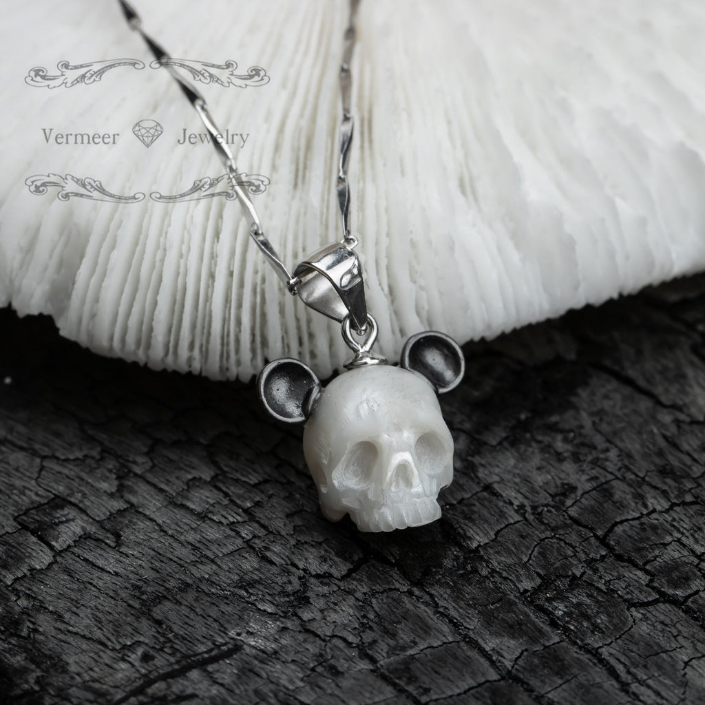 Be A Thinker skull pearl necklace gothic jewelry hand engraving freshw –  VermeerJewelry