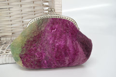 hand made wool felt clutch purse with mulberry silk cocoon sheet form by sally ridgway