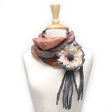 hand made brown nuno felt scarf with brooch | Buy wet felted scarf online | Sally Ridgway scarf
