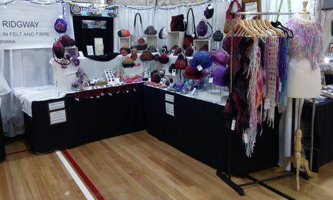 Wool felt hat and scarf display be sally ridgway at Tasmanian Craft Fair 2019