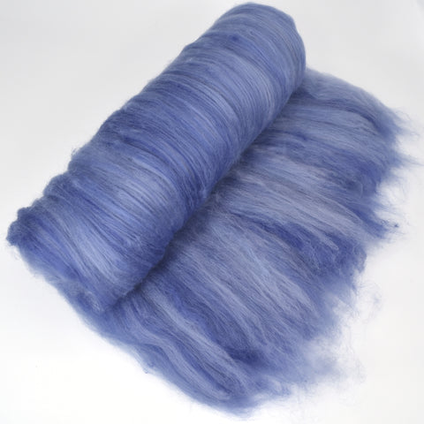 blue hand dyed merino wool carded batt for felting and spinning