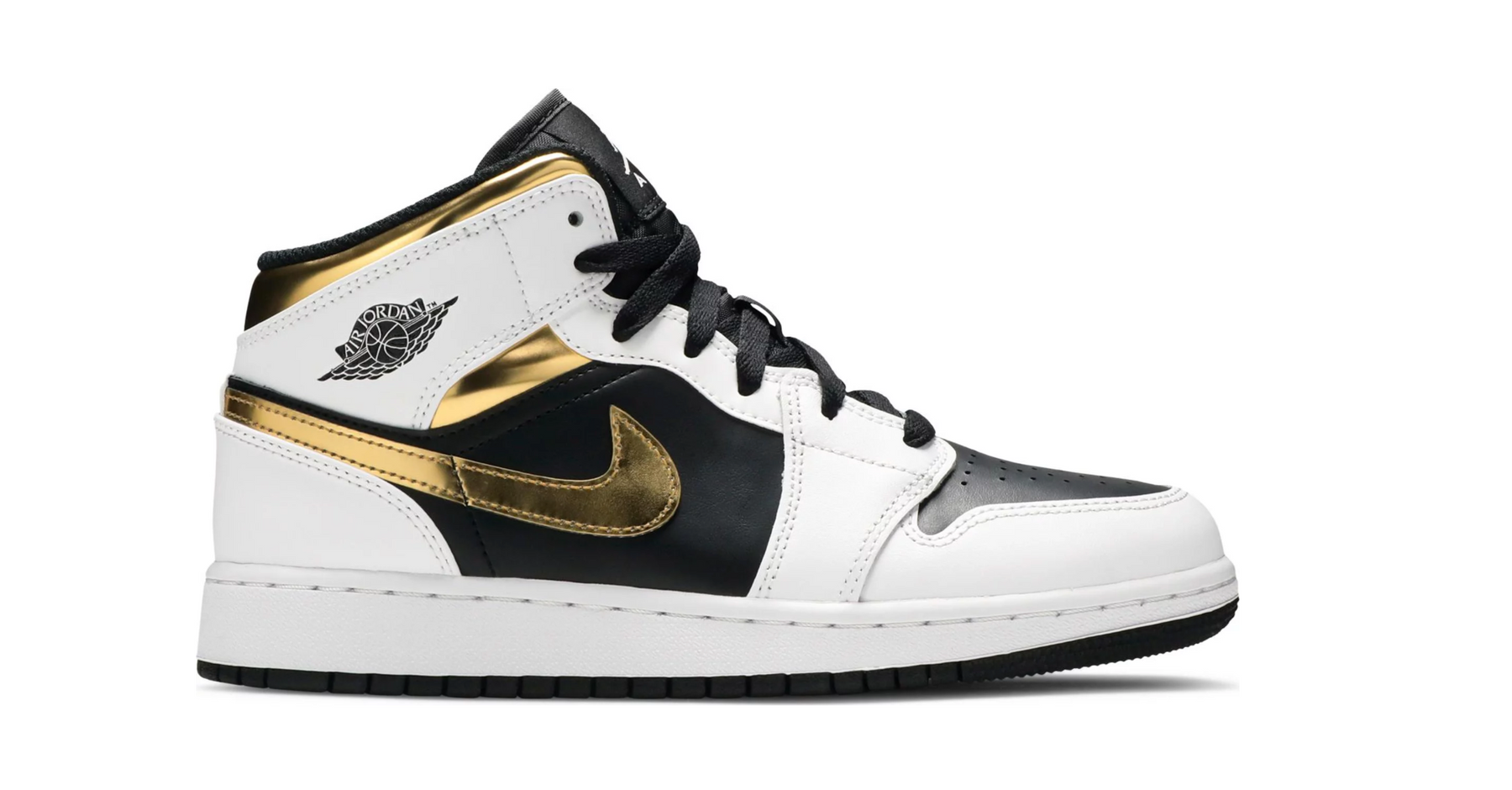 Nike Air Jordan 1 Mid White Gold Black (GS) Women's | Afterpay It Now ...