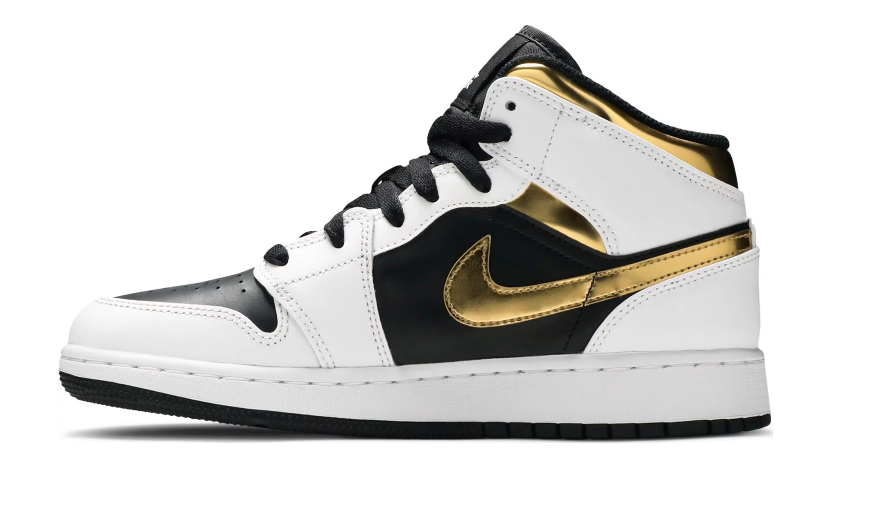 Nike Air Jordan 1 Mid White Gold Black (GS) Women's | Afterpay It Now ...