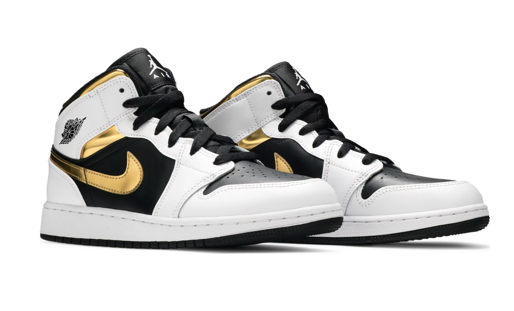 Nike Air Jordan 1 Mid White Gold Black (GS) Women's | Afterpay It Now ...