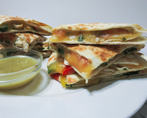 Close up of a stack of chicken quesadilla