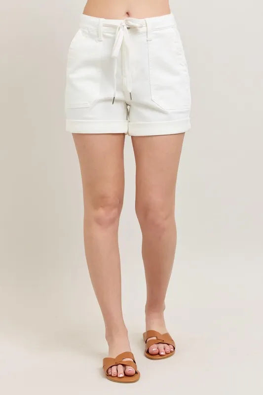 Judy Blue High Rise White Denim Jogger Shorts