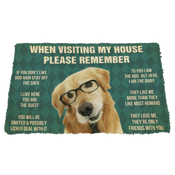 Gearhumans 3D Golden Retriever Welcome To My House Rules Custom Doormat