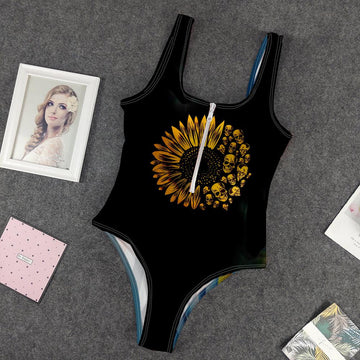 Gearhumans 3D Sunflowers In Black Custom Swimsuit