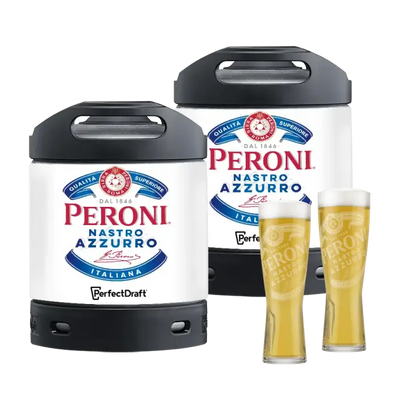 Peroni Nastro Azzurro Keg Pack (2 Kegs + 2 Peroni Glassware) Perfectdraft