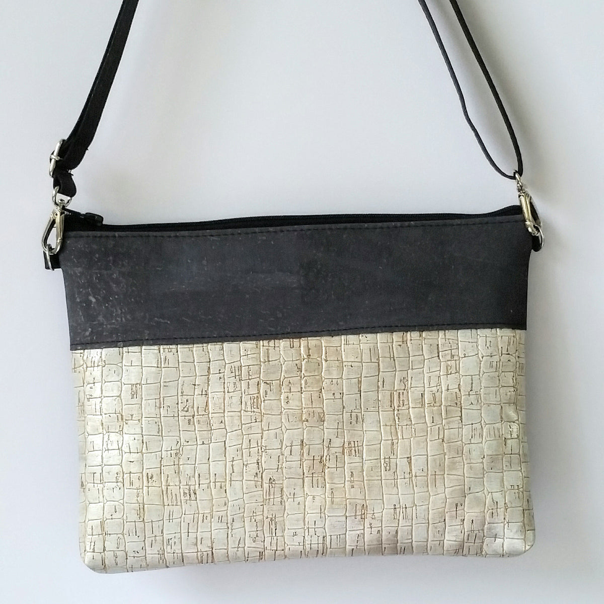 eco Luxe Australia Cork Crossbody Bag/Clutch - Silver/Charcoal Grey