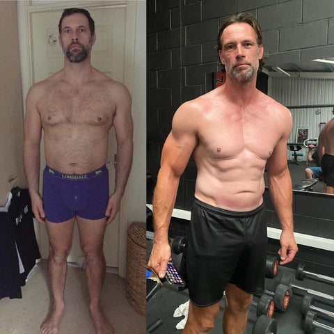 Topless man weight loss transformation