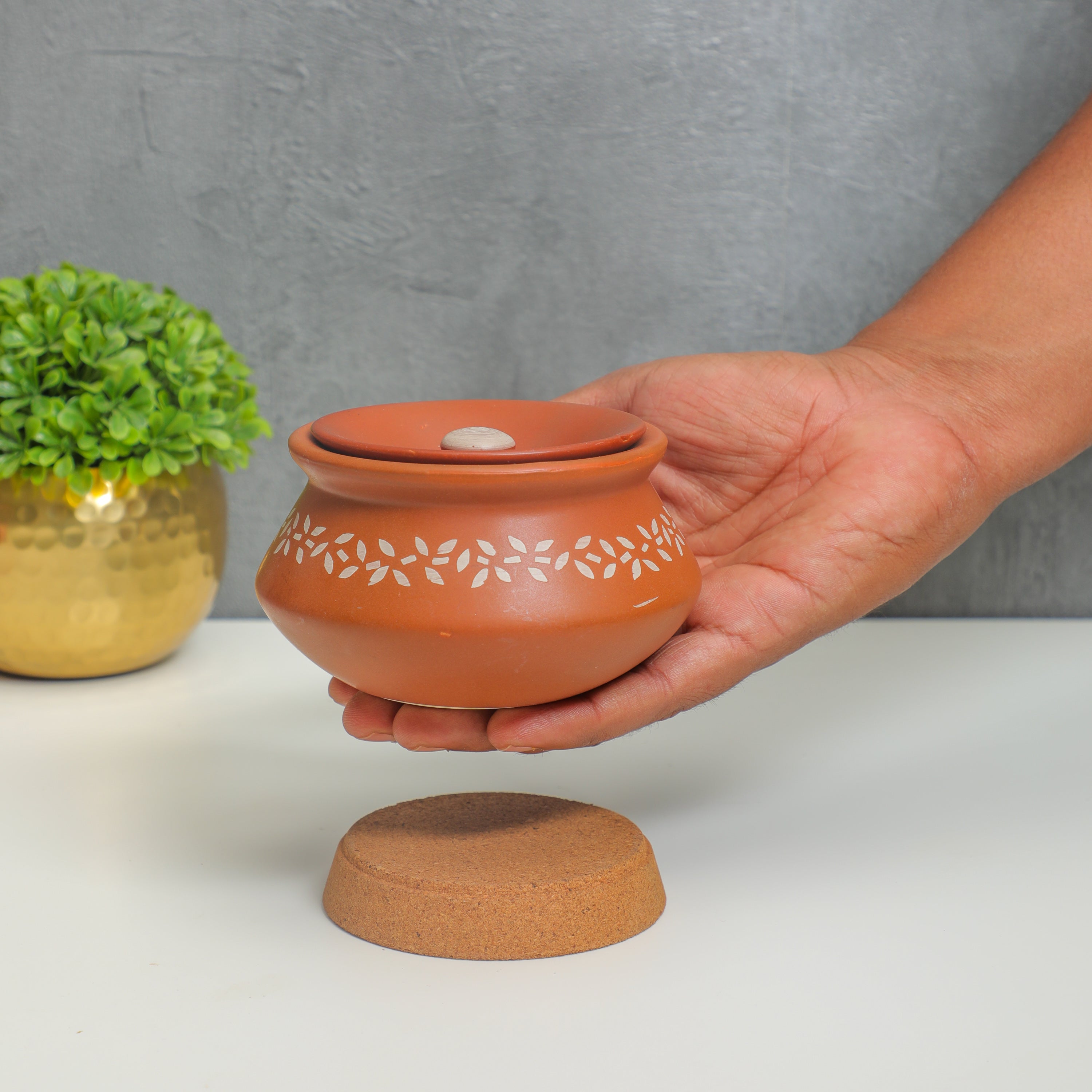 Handmade Muggu Design Rice Bowl with Lid