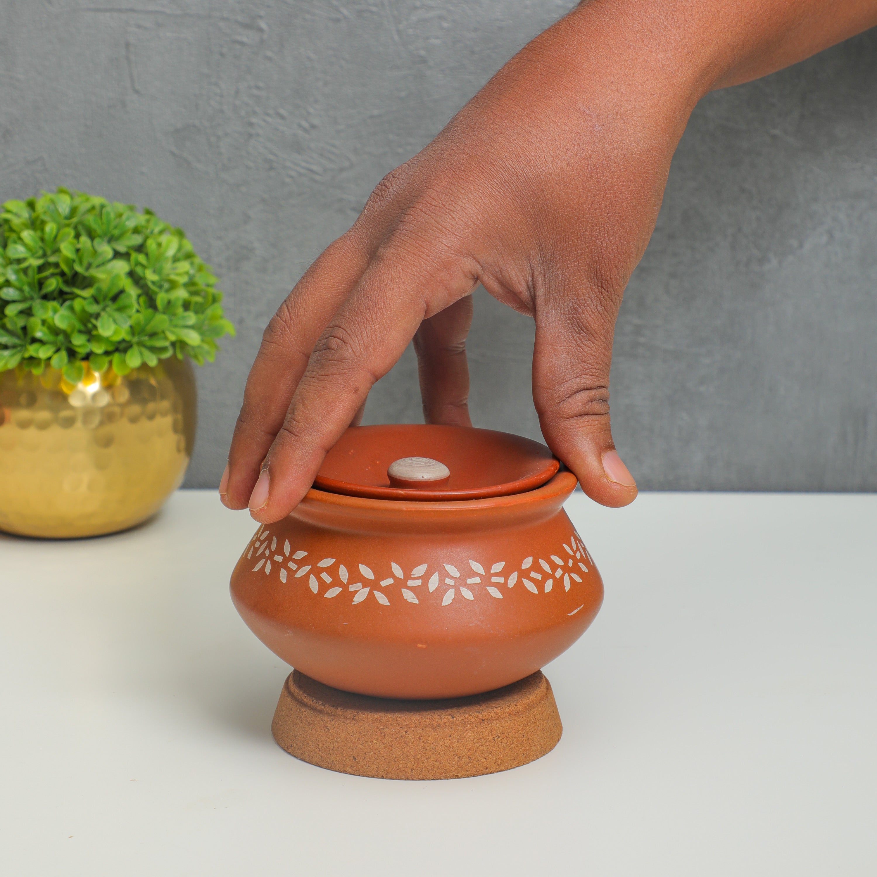 Handmade Muggu Design Rice Bowl with Lid