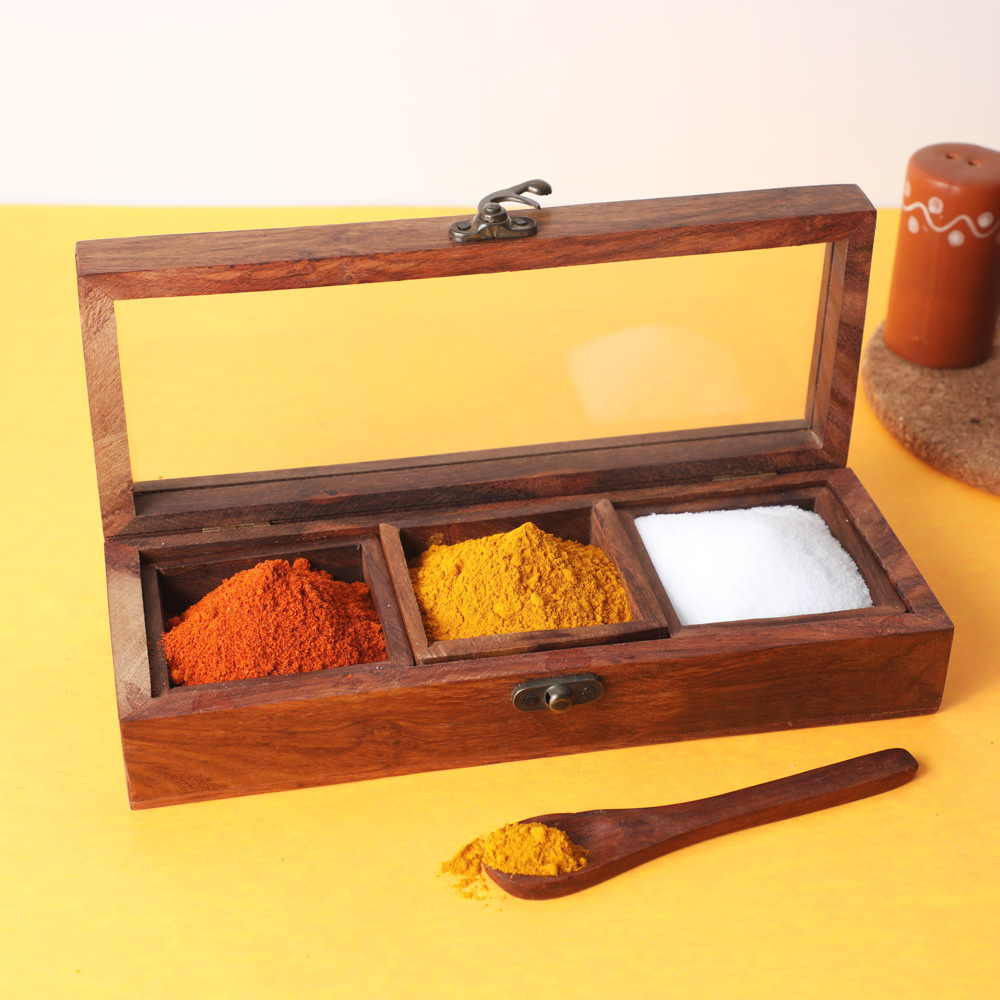 Wood Spice Box With Spoon and Removable 12 Containers Dry Fruit Box Vintage  Jewelry Storage Kitchen Organizer Mothers Day Gift MADE IN INDIA 