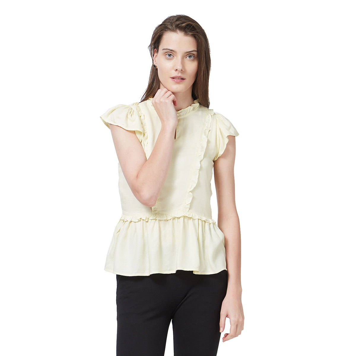 high neck peplum top