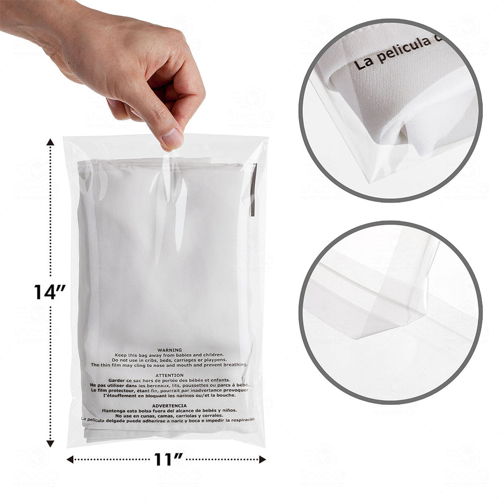 11 X 14 Clear Cellophane Resealable Bags Suffocation Warning Self Seal Shop4mailers