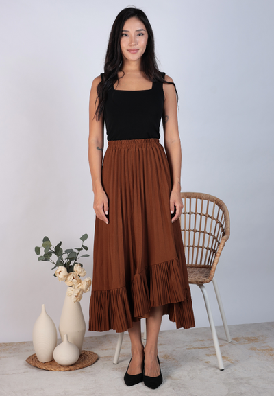 Willa Irregular Layered Pleated Skirt (Brown)