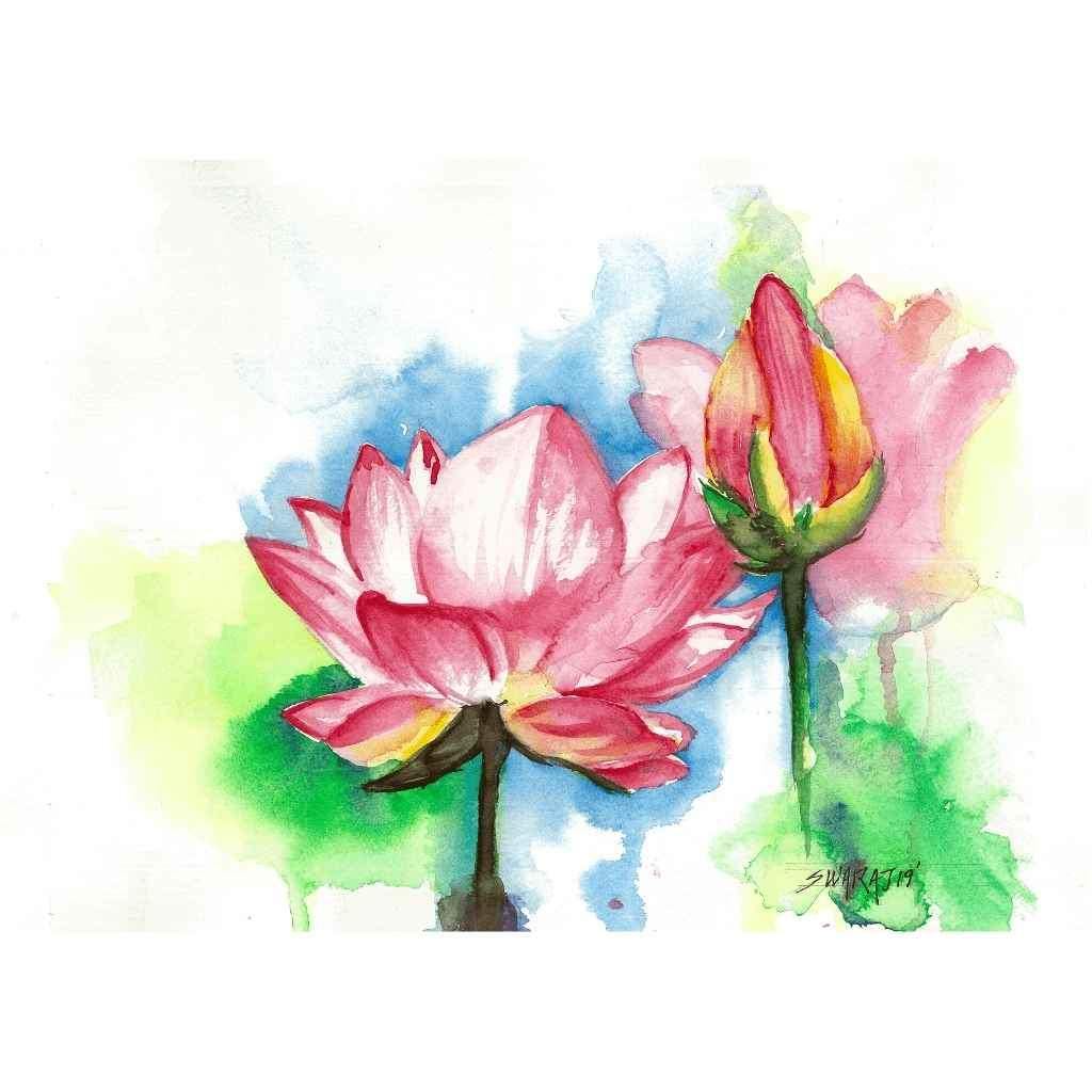 Buy Fine Art | Watercolor Painting | Lotus | Artezaar.com Online Dubai –  Artezaar.com Online Art Gallery